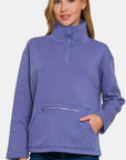 Zenana Turtleneck Half Snap Fleece Sweatshirt