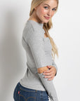 Ribbed Fitted Long Sleeve Top with Chest Cutout