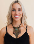 Antique Gold Tone Turquoise Fringe Necklace
