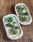 Arizona Dream Cactus Garden Candle — Sculptural Soy Wax in Carved Wood Bowl