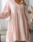 Women Crinkle Distressed Puff Sleeve Flared Dress