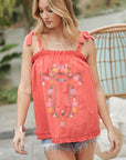 Davi & Dani Embroidered Sleeveless Ruffle Tank Top