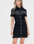 bytos Full Size Embellished Button Down Short Sleeve Denim Dress