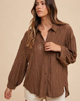 Annie Wear Openwork Button Down Drop Shoulder Shirt