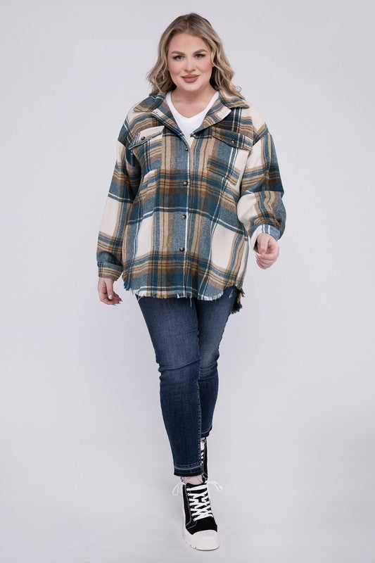 Blue B Plus Size Yarn Dyed Plaid Shirt Jacket