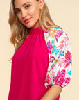 Haptics Frill Mock Neck Half Sleeve Blouse