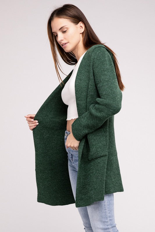 Zenana Hooded Open Front Sweater Cardigan