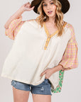 SAGE + FIG Color Block Bubble Sleeve Top