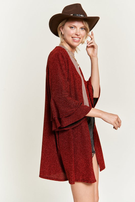 PLUS Jade by Jane Glitter Bell Sleeve Kimono Style Cardigan