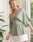 Deep V-Neck Button Down Top - Online Only