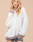 Ces Femme Striped Round Neck Drop Shoulder Sweatshirt