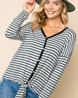 e Luna Striped Button Down Top