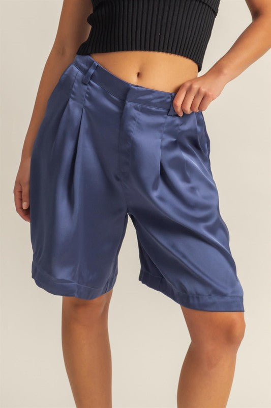 HYFVE High-Waist Pleated Satin Shorts