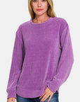 Zenana Chenille Waffle Round Neck Sweater