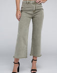 Zenana Acid Washed High Waist Frayed Hem Straight Pants