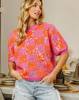 BiBi Checkered Short Sleeve Sequin Sweater