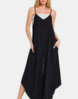 Zenana Spaghetti Strap Wide Leg Overalls with Pockets