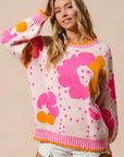 BiBi Flower Pattern Contrast Sweater