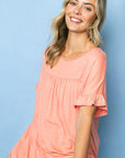 e Luna Solid Ruffled Sleeve Baby Doll Top