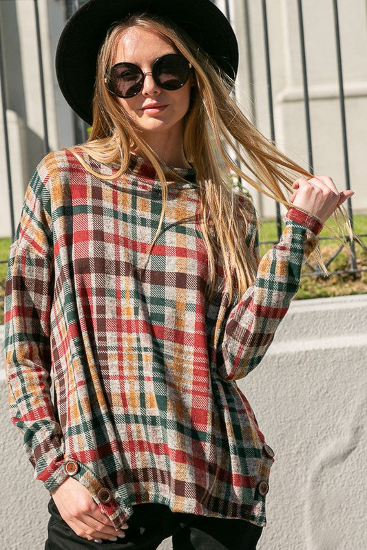 e Luna Plaid Mock Neck Boxy Top