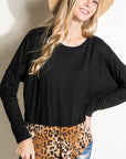 e Luna Plus Solid Cheetah Mixed Casual Top