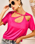 BiBi Cutout Asymmetrical Neck Short Sleeve T-Shirt