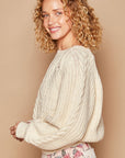 POL Cable Knit Cutout Long Sleeve Sweater