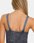 Zenana Washed Ribbed Cropped V-Neck Tank