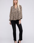 Leopard Print Ruffle Hem Blouse