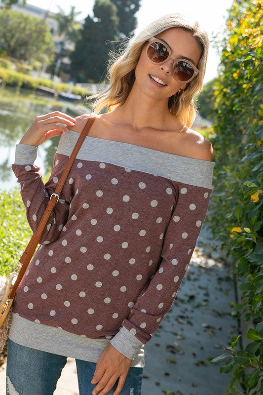 e Luna PLUS Polka Dot Off Shoulder Top