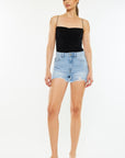 Kancan Raw Hem Distressed High Waist Denim Shorts