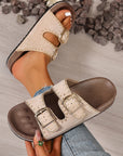 Leah Buckle Faux Suede Slippers
