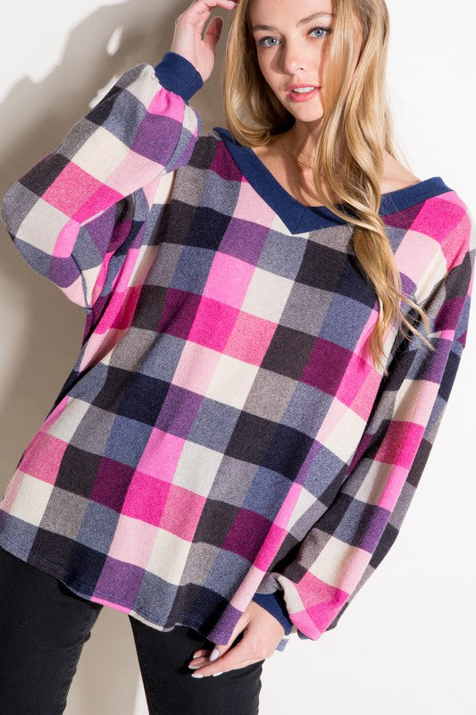 e Luna PLUS Multi Plaid Boxy Top