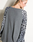 e Luna PLUS Solid Cheetah Mixed Blouse