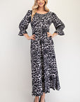 Celeste Full Size Leopard Round Neck Flounce Sleeve Dress