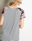 e Luna Striped Floral Mix Short Sleeve Top