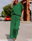 Women Textured T Shirt and Drawstring Pants Set