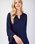 Celeste Full Size Notched Three-Quarter Sleeve Blouse