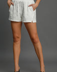 Umgee Floral Elastic Waist Jacquard Shorts with Pockets