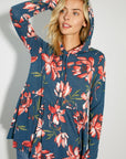 e Luna Floral Jersey Babydoll Hoodie Casual Top