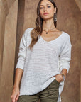 ADORA High-Low Side Slit V-Neck Sweater