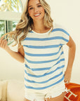 BiBi Striped Round Neck Short Sleeve Knit Top