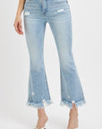 RISEN Full Size Raw Hem Distressed Cropped Flare Jeans Plus Size