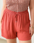 Zenobia Plus Size Drawstring Elastic Waist Shorts with Pockets