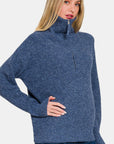 Zenana Half Zip Long Sleeve Sweater