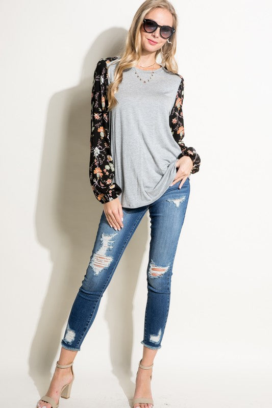 e Luna PLUS Solid and Floral Mix Casual Top