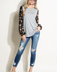 e Luna PLUS Solid and Floral Mix Casual Top