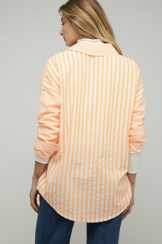 Davi &amp; Dani Stripe Button Down Long Sleeve Shirt - Online Only