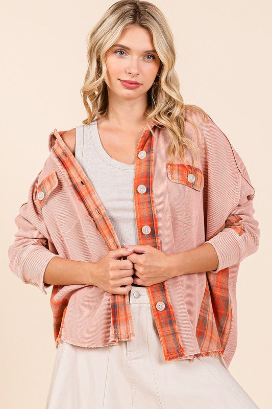 Mittoshop Mineral Washed Plaid Button Down Shacket