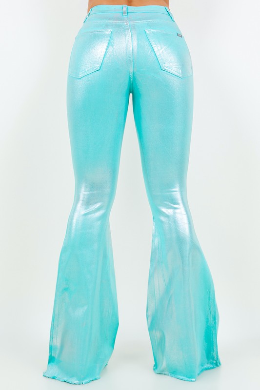 GJG Denim Metallic Bell Bottom Jean in Turquoise - Inseam 32